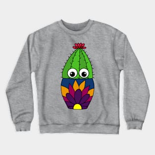 Cute Cactus Design #320: Cactus In Pretty Floral Pot Crewneck Sweatshirt